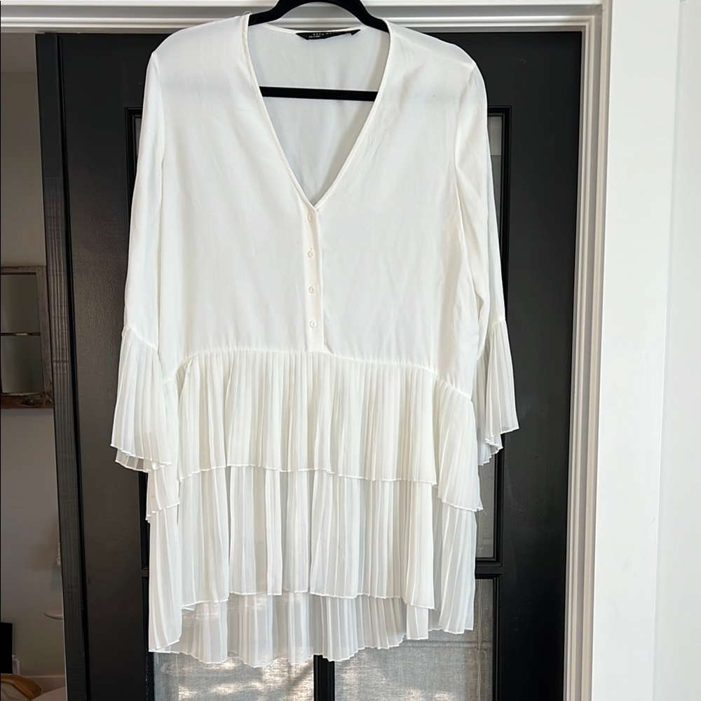 Zara White Pleated Blouse